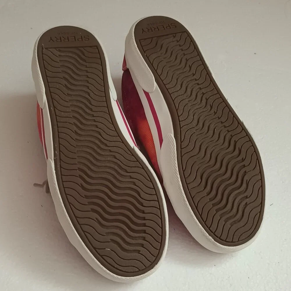 Sperry Pier Wave Tie Dye Shoes 5.5 Slip On Red Orange Sneakers
